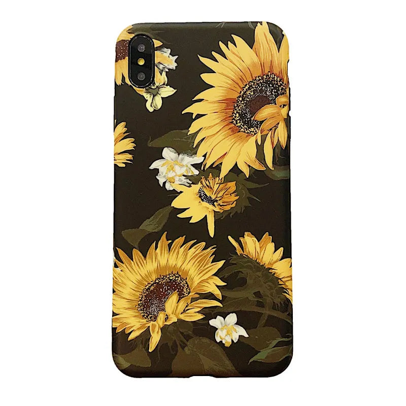 Black silicone TPU sunflower flower phone case back cover for iPhone 11 Pro Max XR XS X 6 7 8 Plus