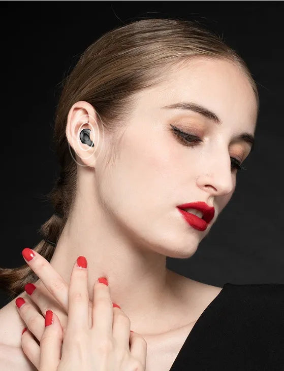 Black and white wireless Bluetooth in-ear headphones with a compact USB-C charging case.