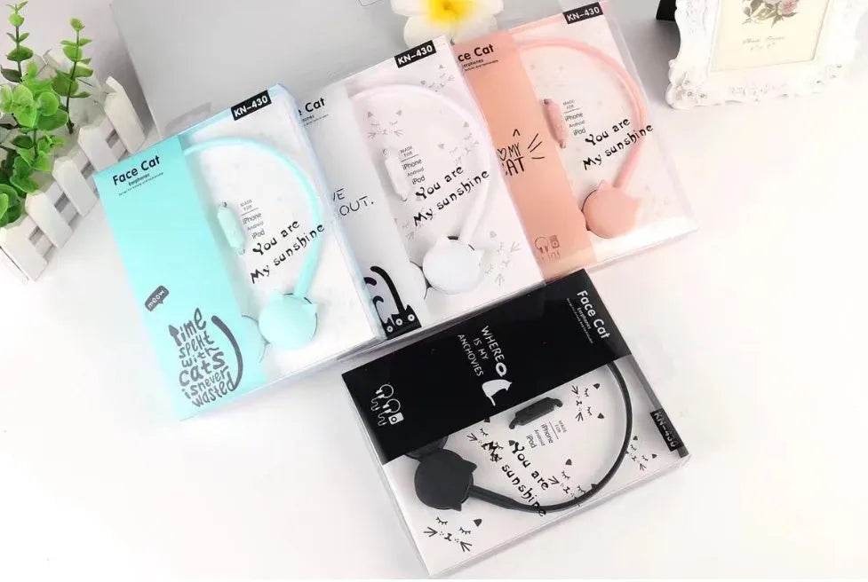 Kitten ear headphones in black, blue, pink and white colours for PC gaming with 3.5mm plug
