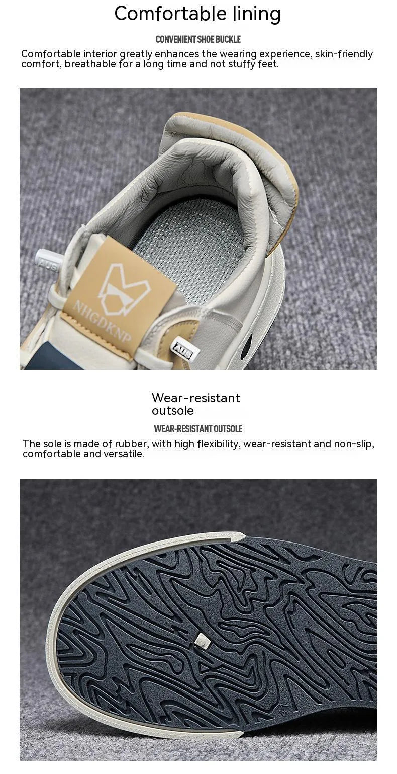 Men's beige and black casual sneakers with mesh lining and elastic band closure