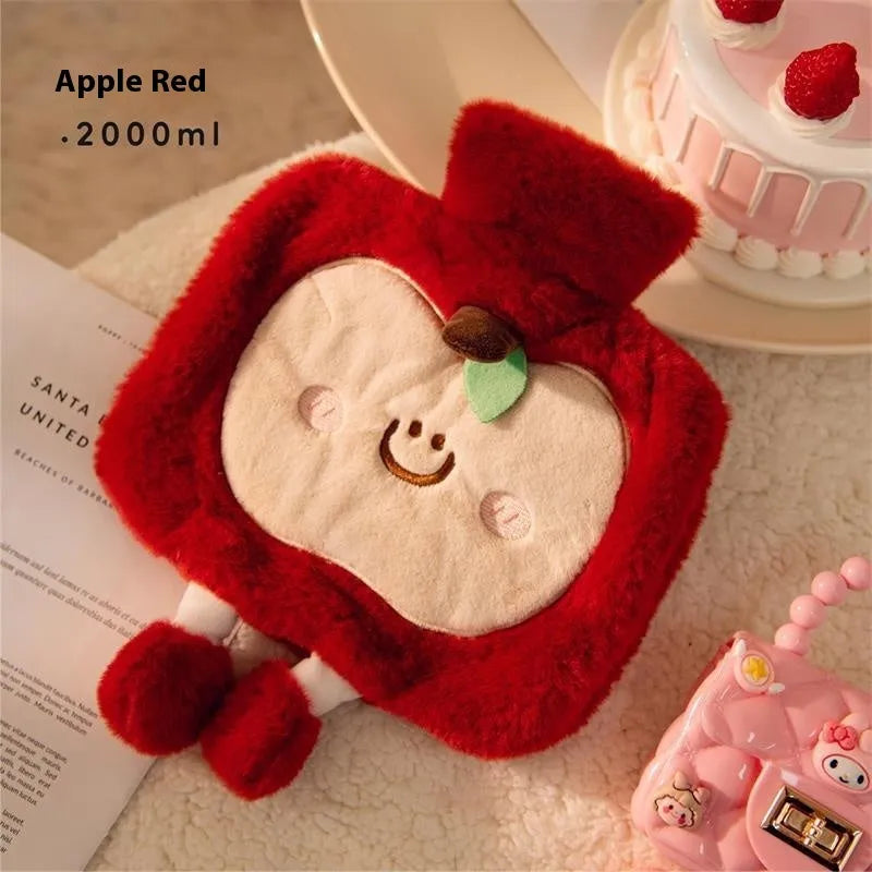 Little hot water injection bag in Apple Green with large cute face cartoon design and 2000ml capacity