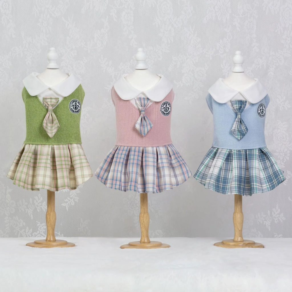 Tartan pattern princess skirt for dogs and cats in polyester material