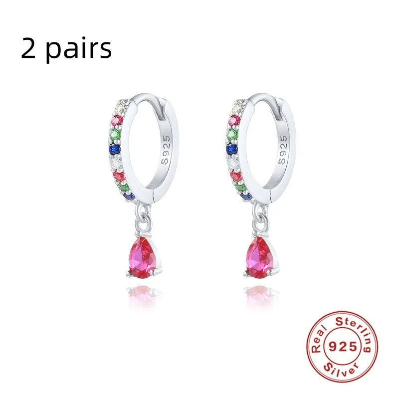 S925 sterling silver geometric water drop earrings with electroplated finish and stone accents