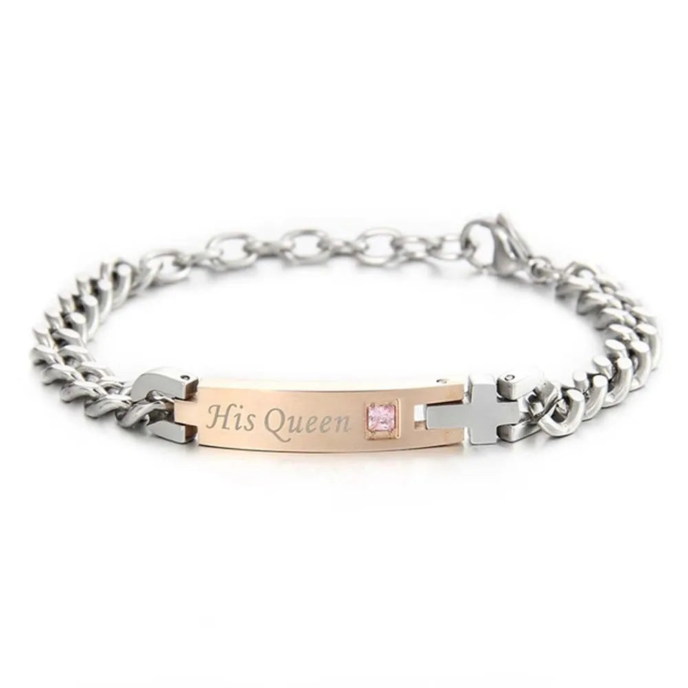 Gold and black couple bracelets in stainless steel with geometric design and adjustable chain lengths