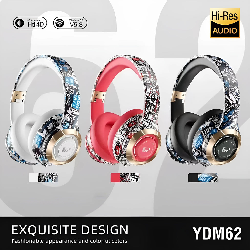 Bluetooth headphone with graffiti skull pattern, over-ear design, in Graffiti Black finish