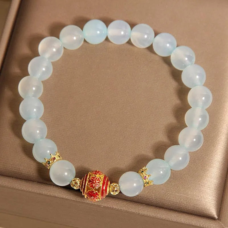 Blue agate crystal bracelet with colourful lucky beads in Japanese Korean style for women