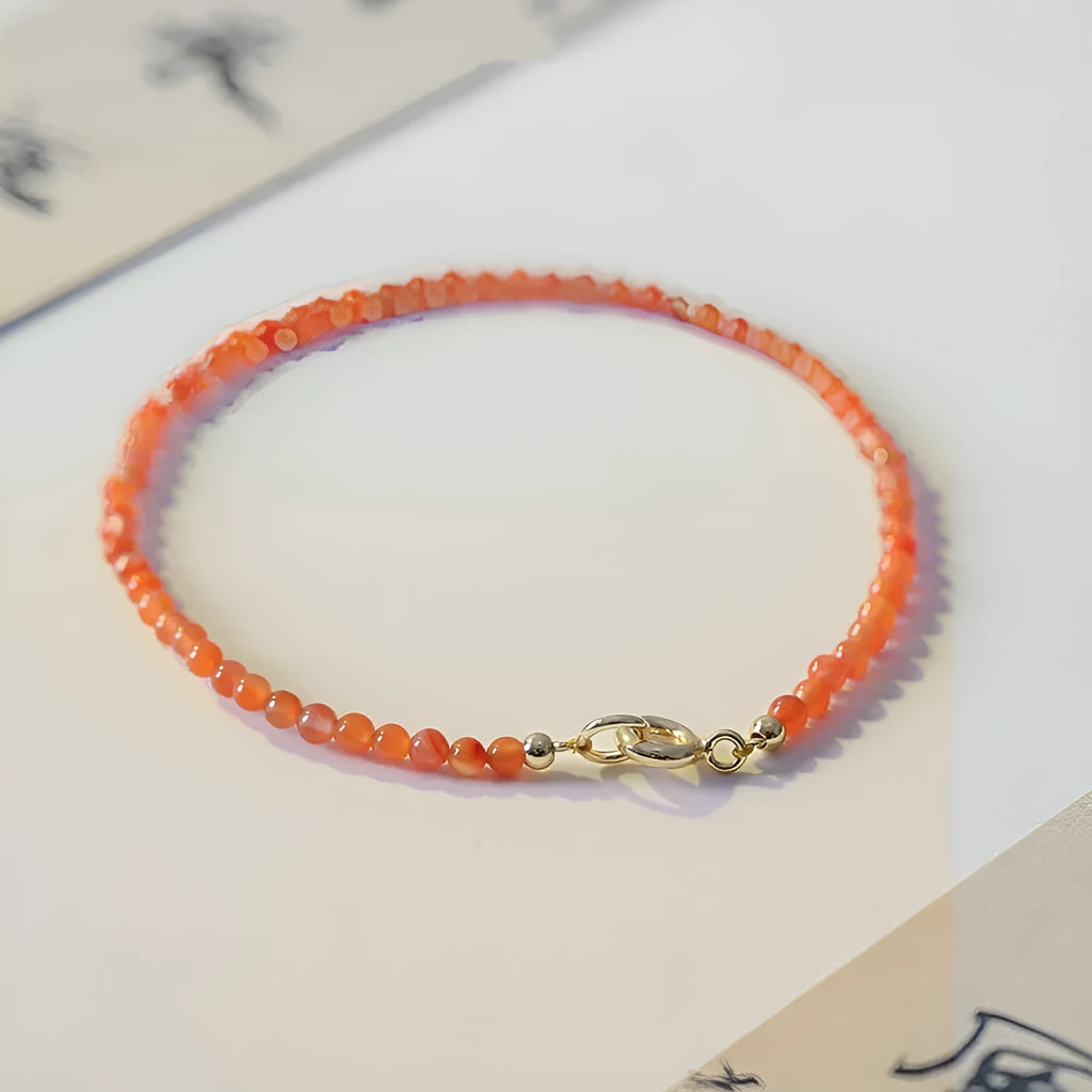 Women's natural southern red agate bracelet with 3mm cut surface stones in retro design