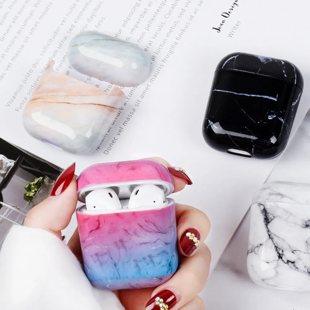 Marble pattern PC protective cover for Apple AirPods second generation, 9 colours, lightweight case