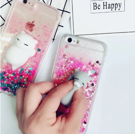 Glittery cat design phone case for iPhone models 6, 7, 8, and X.