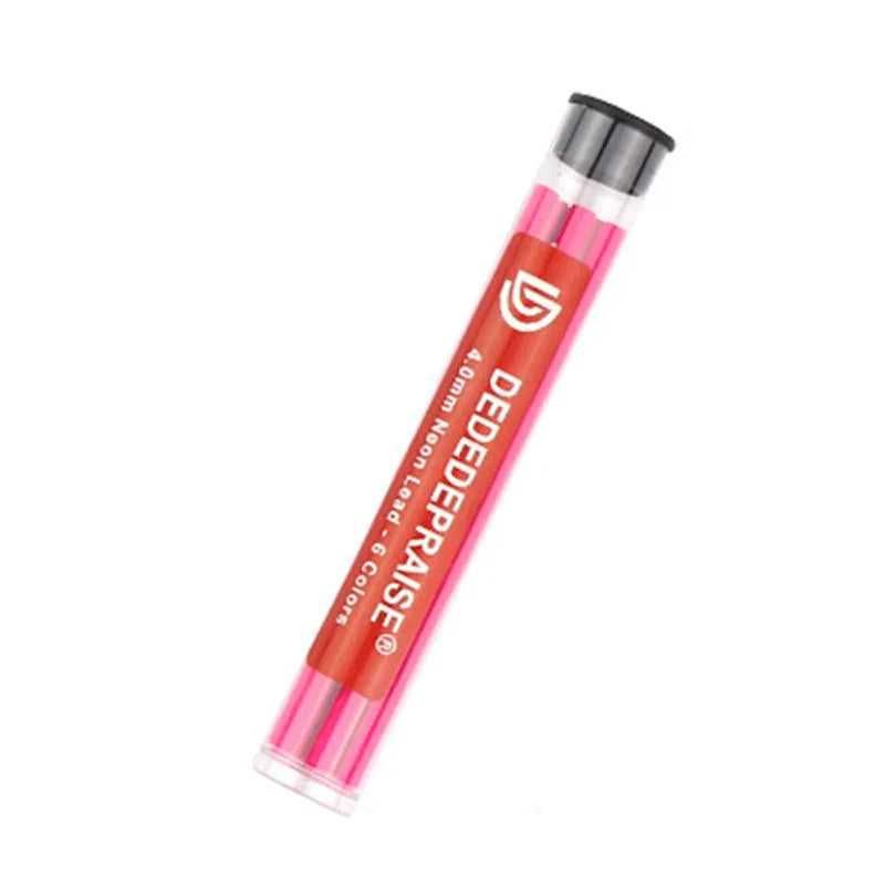 Yellow mechanical drawing pencil with 4.0 mm thick colour lead and six assorted refill tubes