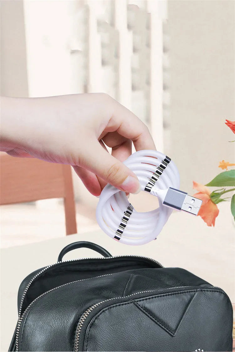 White and black magnetic charging cable with aluminium alloy joints measuring 1 metre for iPhone Android Type-C devices