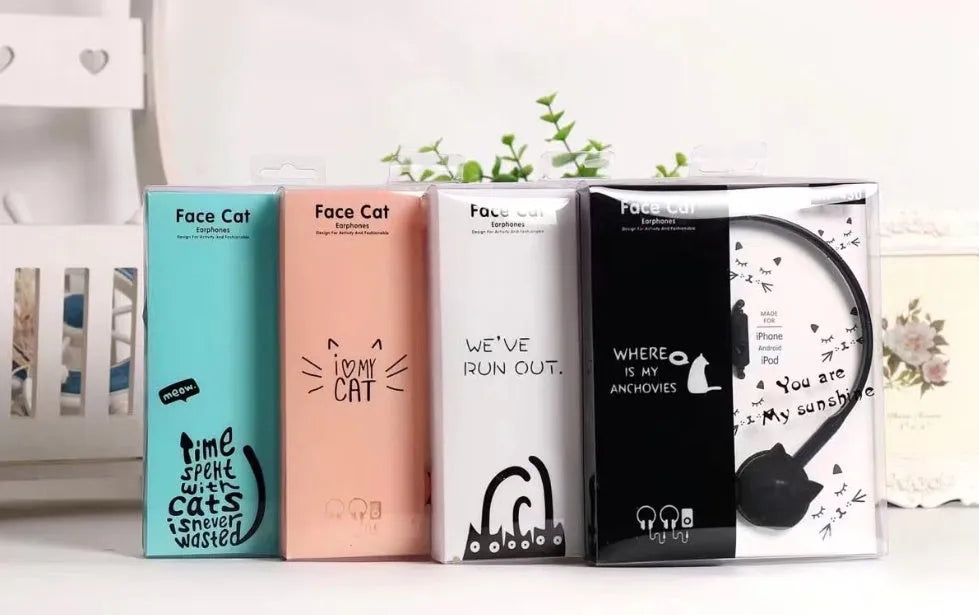 Kitten ear headphones in black, blue, pink and white colours for PC gaming with 3.5mm plug