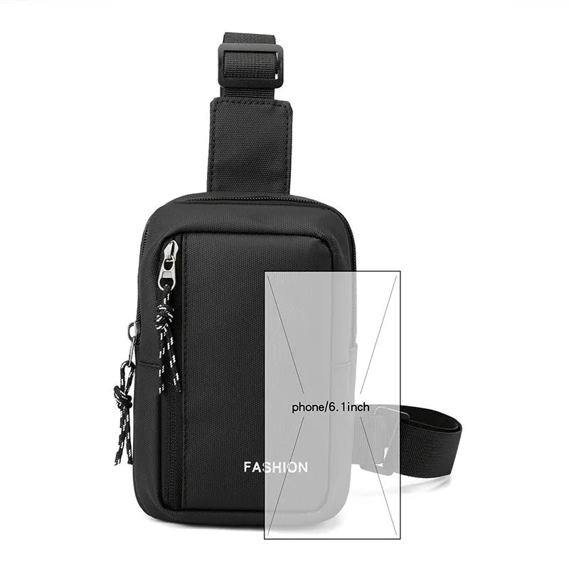 Large capacity nylon crossbody bag for men, vertical square shape, black colour, sewing line details, medium-soft structure