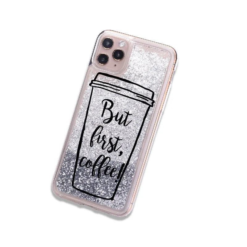 Quicksand beverage TPU phone case for Apple iPhone with moving particles and painted finish