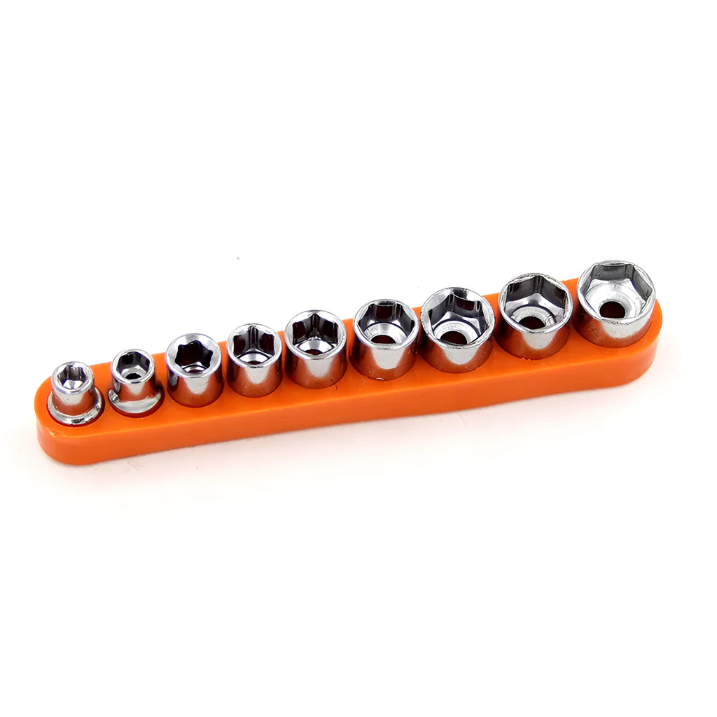 Nine orange socket head wrenches of different hex sizes from 5mm to 13mm