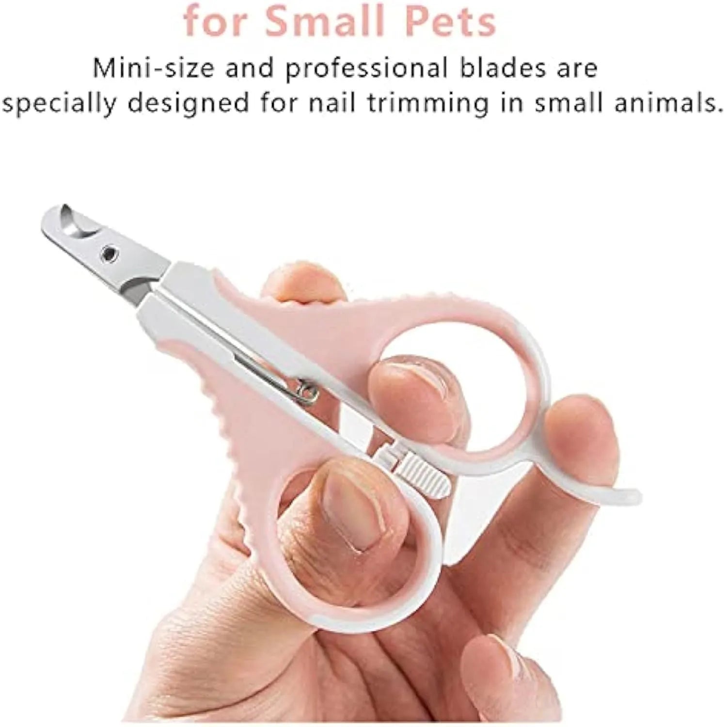 Grey and pink angled cat nail clippers with safety guard for small pet grooming