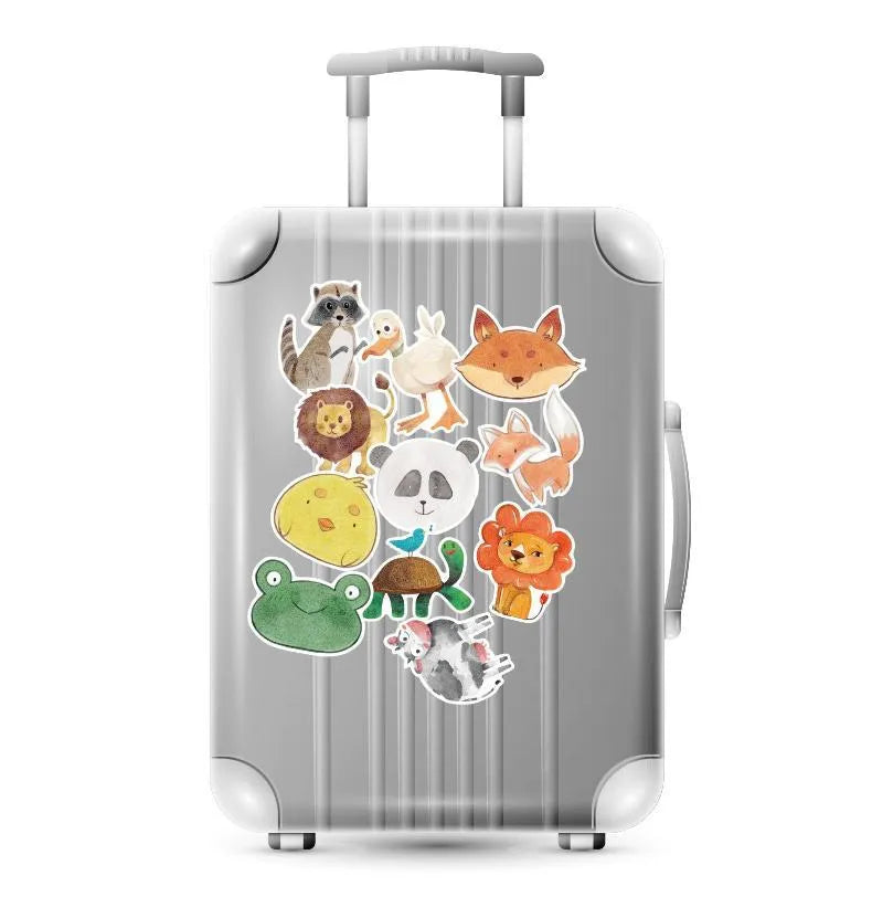 36 retro beach stickers in various 6-10cm sizes with vinyl PVC construction and matte film covering