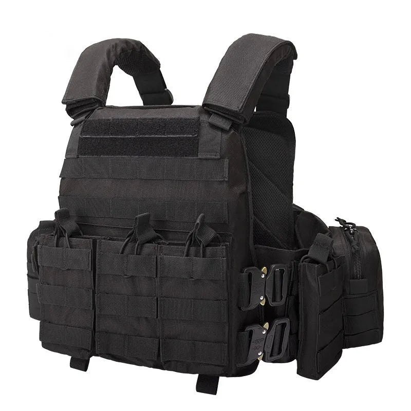 Polyester camouflage tactical vest in army green, black, green CP, or jungle camouflage patterns for outdoor training