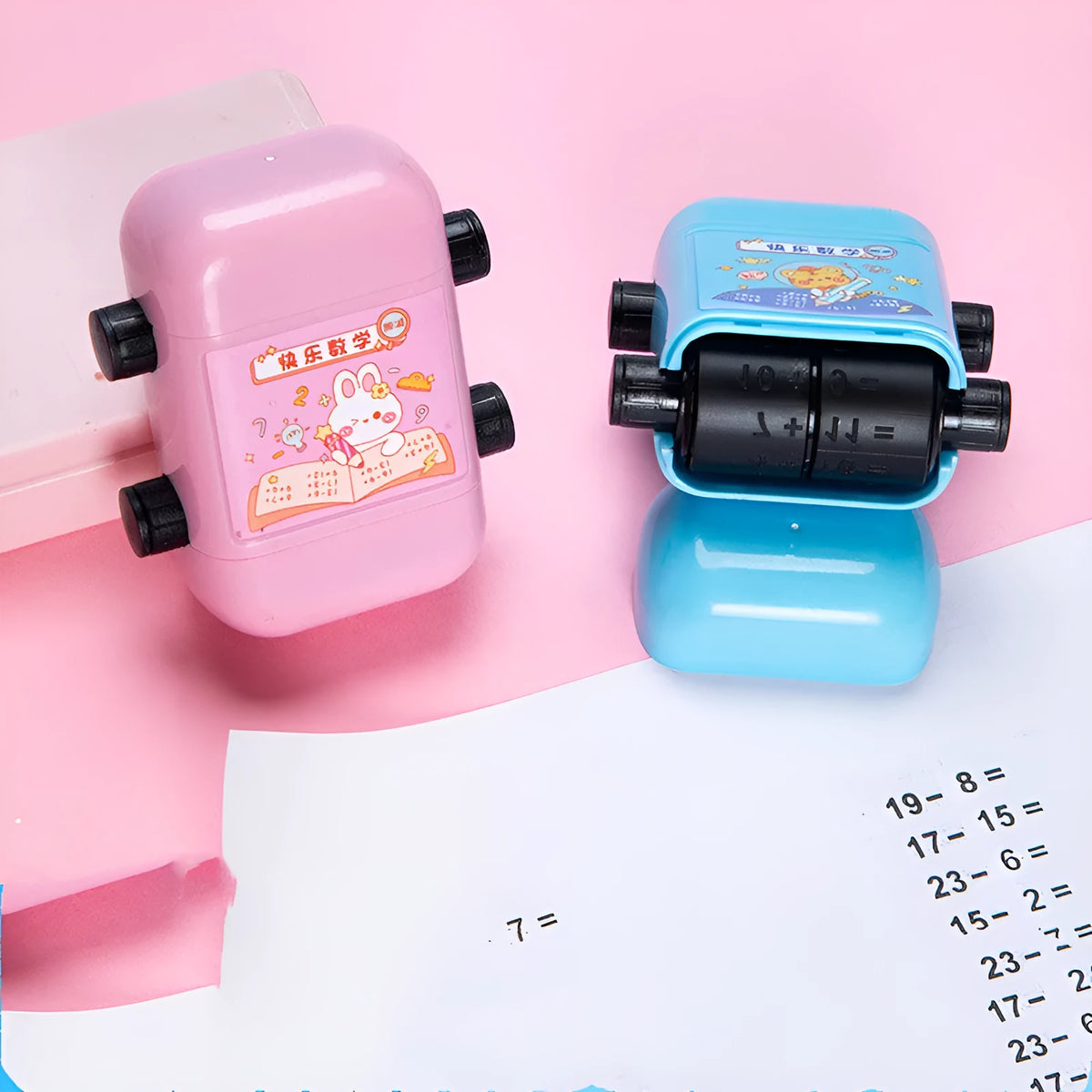 Children's plastic photosensitive maths practice seal for addition subtraction multiplication division training in blue colour