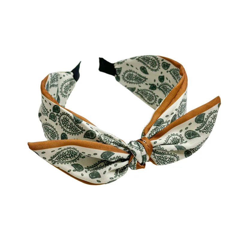 Handmade wide paisley fabric satin hair band for women in pink colour fashion OL style