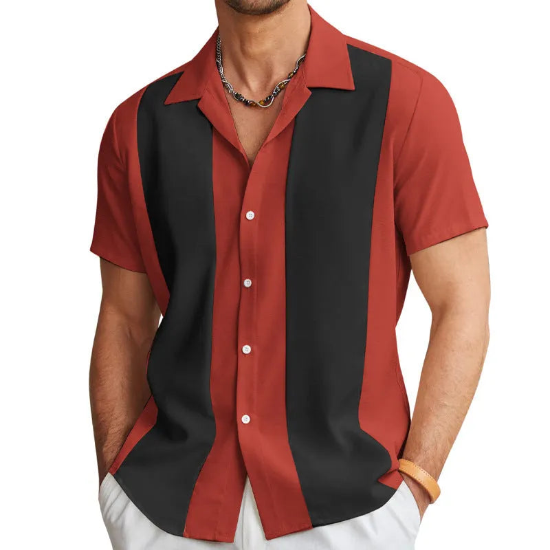 Men's striped slim fit polyester Hawaiian shirt in DXCS-327 colour, cardigan style, for seaside daily wear