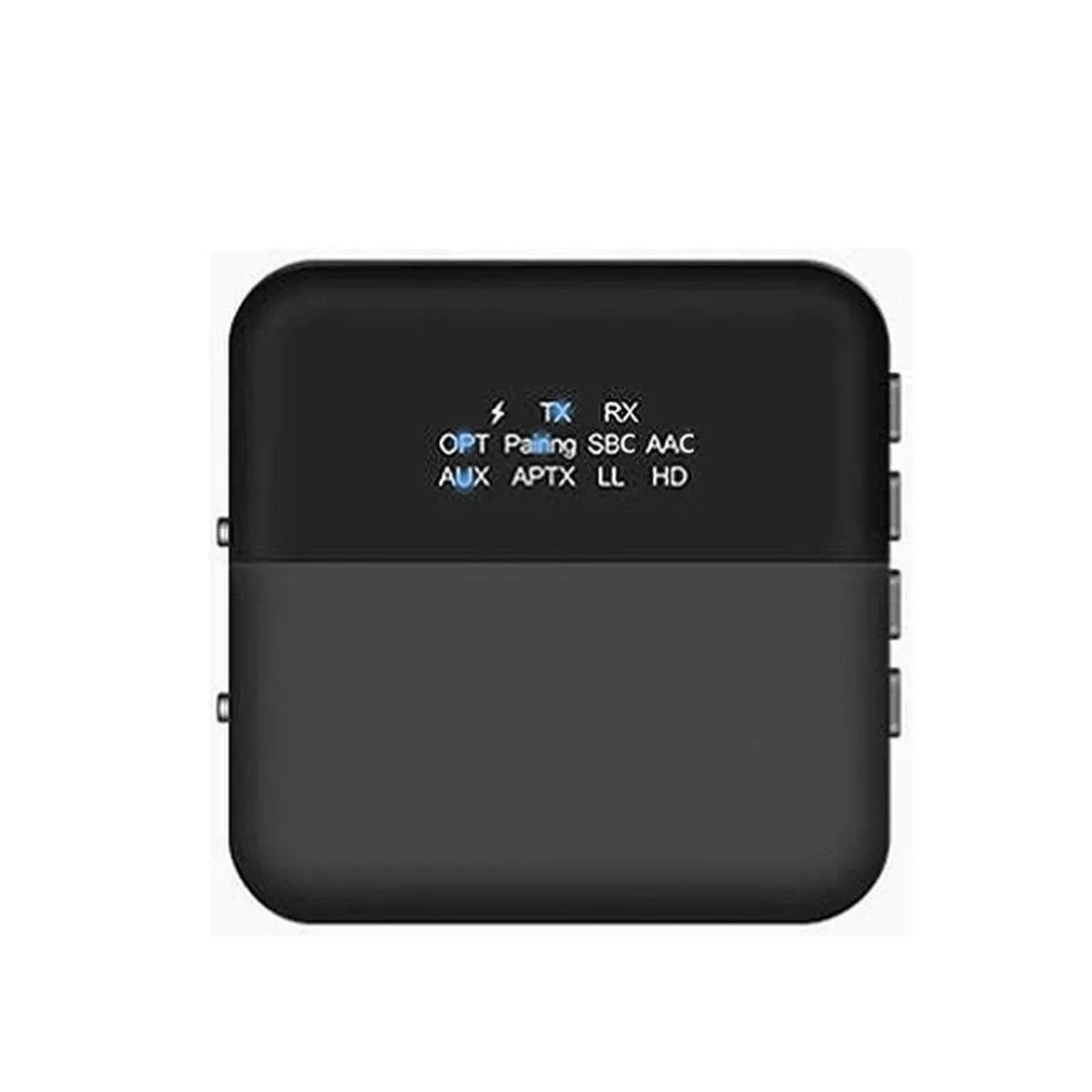 Black CSR8675 Bluetooth 5.0 two-in-one adapter with SPDIF and AUX ports, 600mAh battery