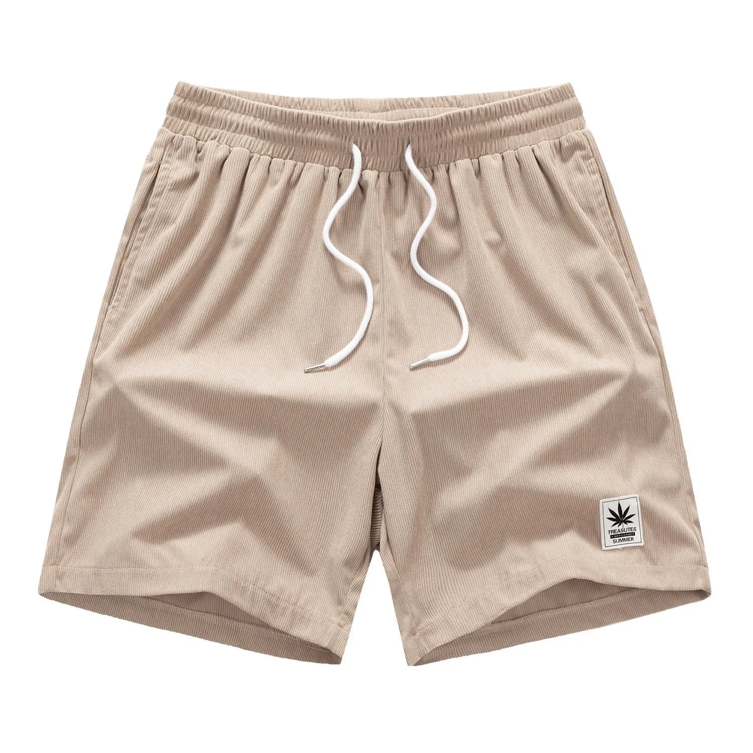 Men's drawstring summer leisure shorts in straight leg design with elastic polyester fabric