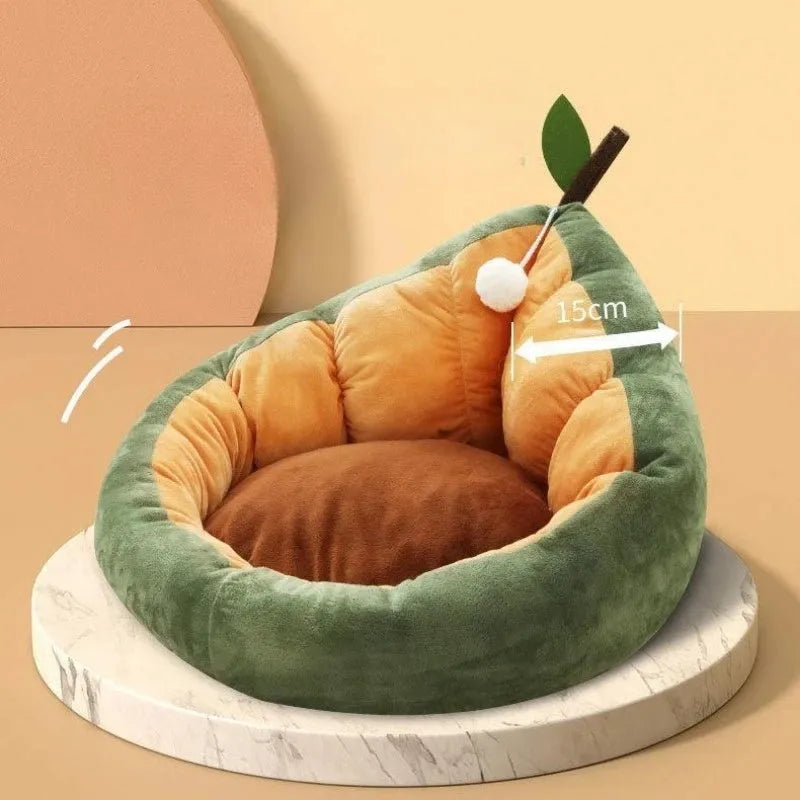 Soft cotton plush cat and dog bed in coffee colour, shown in medium size.