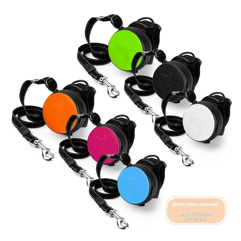 Retractable dog leash extended to 3 metres with explosion-proof mechanism in vibrant orange colour