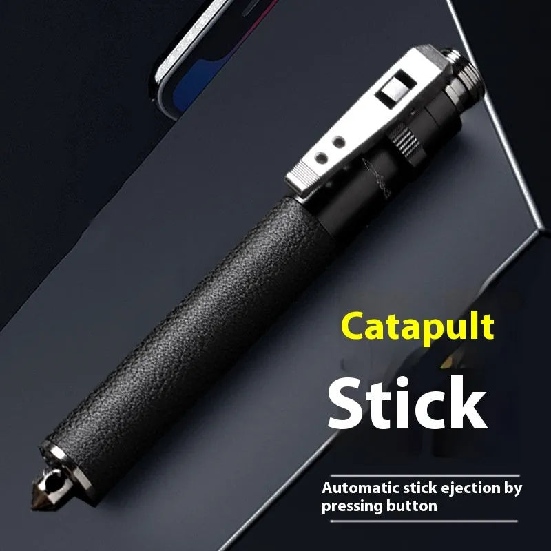 Titanium black aluminium alloy automatic spring expandable baton on dark background