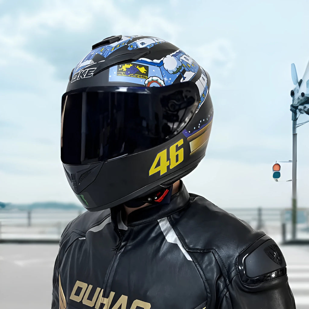 ABS full face motorcycle helmet shown in multiple sizes for men and women riders