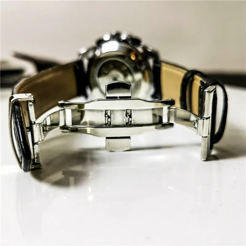 Men's automatic mechanical watch with various colour combinations showing 12mm thickness profile