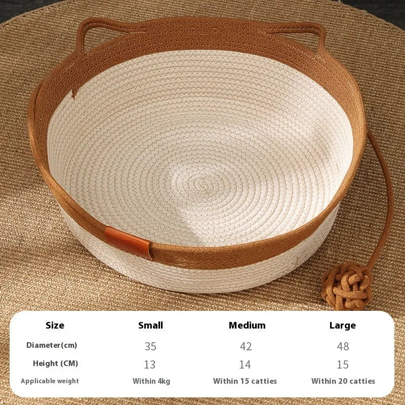 Woven cotton cat bed nest in grey, brown or green colours with optional cushion mat