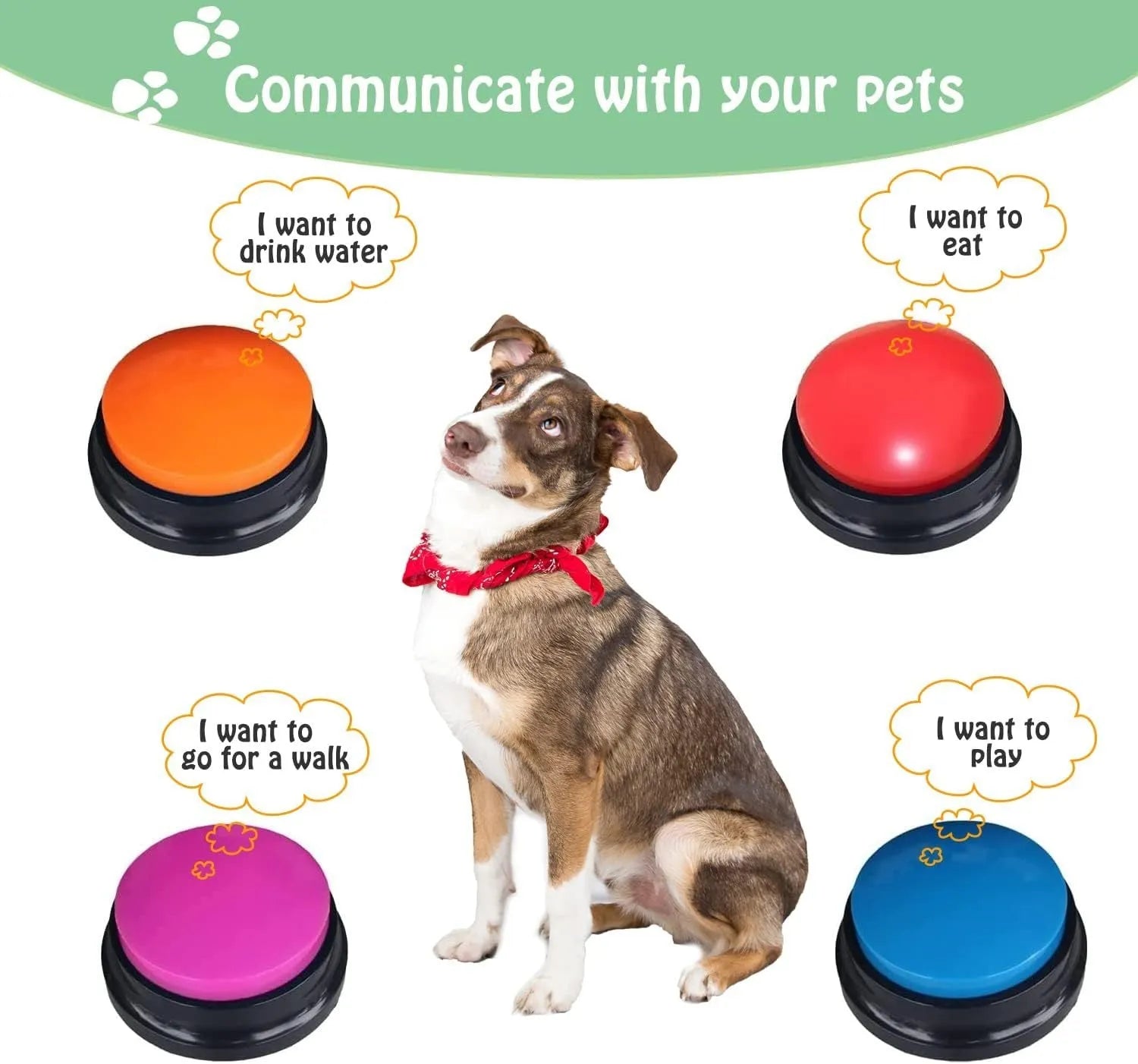 Voice recording button pet training device with multiple colour options for dog command training