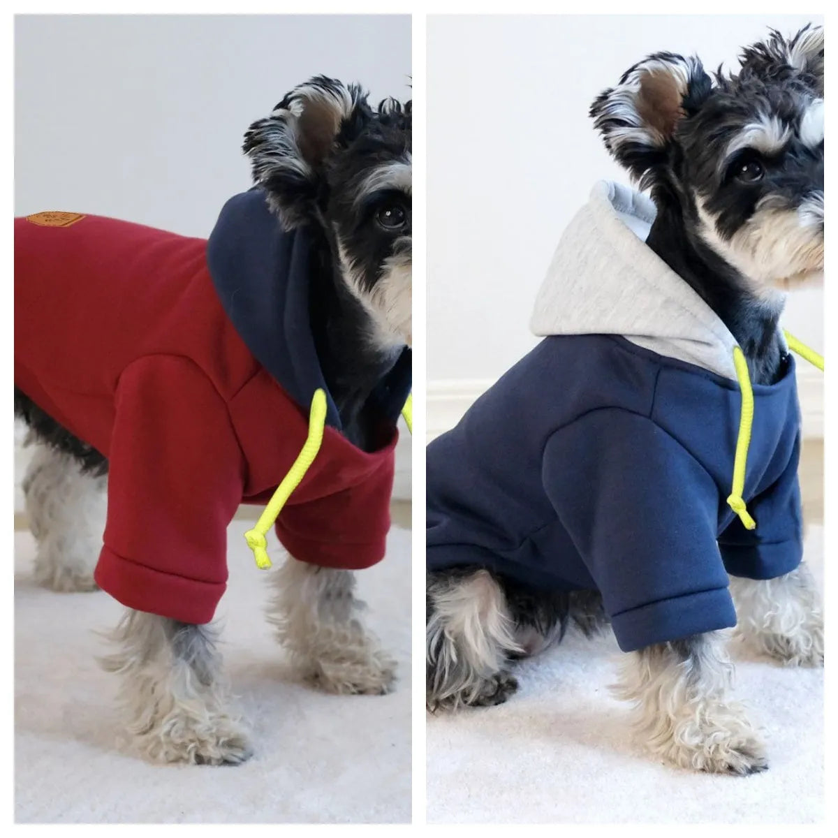 Dark red polyester hooded pullover for dogs with British-style hoodie design