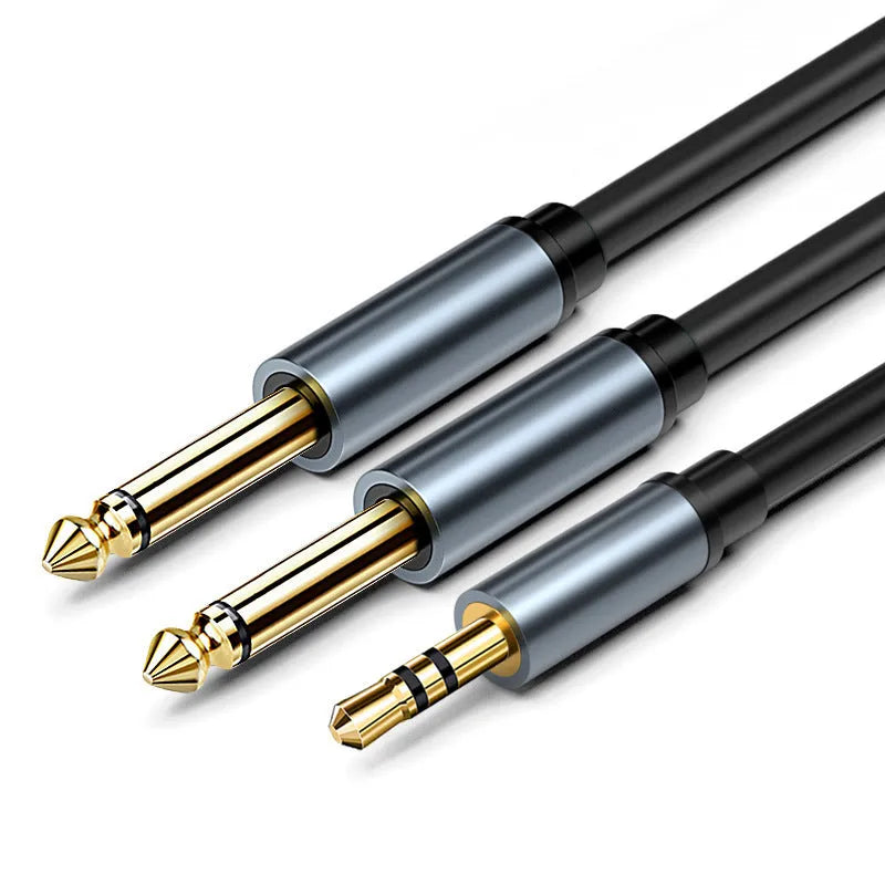 3.5mm to dual 6.5mm male audio cable in chosen length with gold-plated connectors