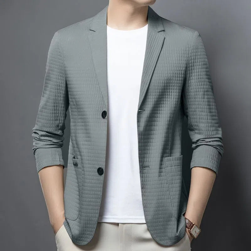 Seamless lightweight breathable nylon casual suit top in Diamond White, long sleeves, regular length, size 180