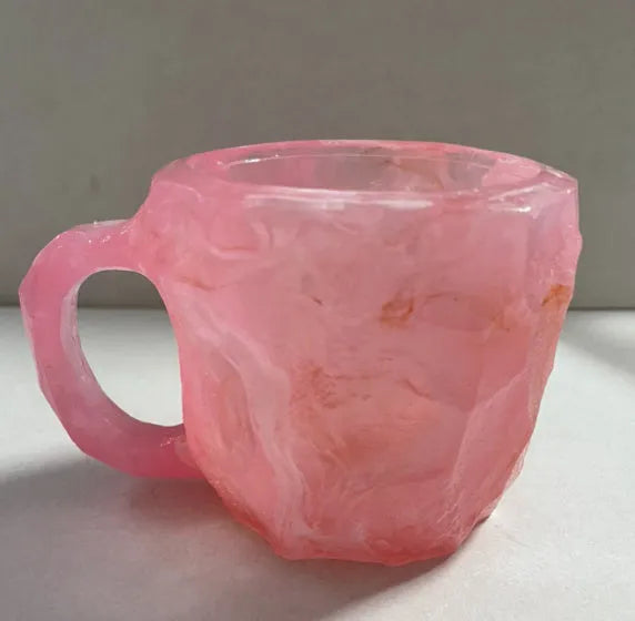 Resin mineral crystal coffee mug with handle showing clear design and colour options