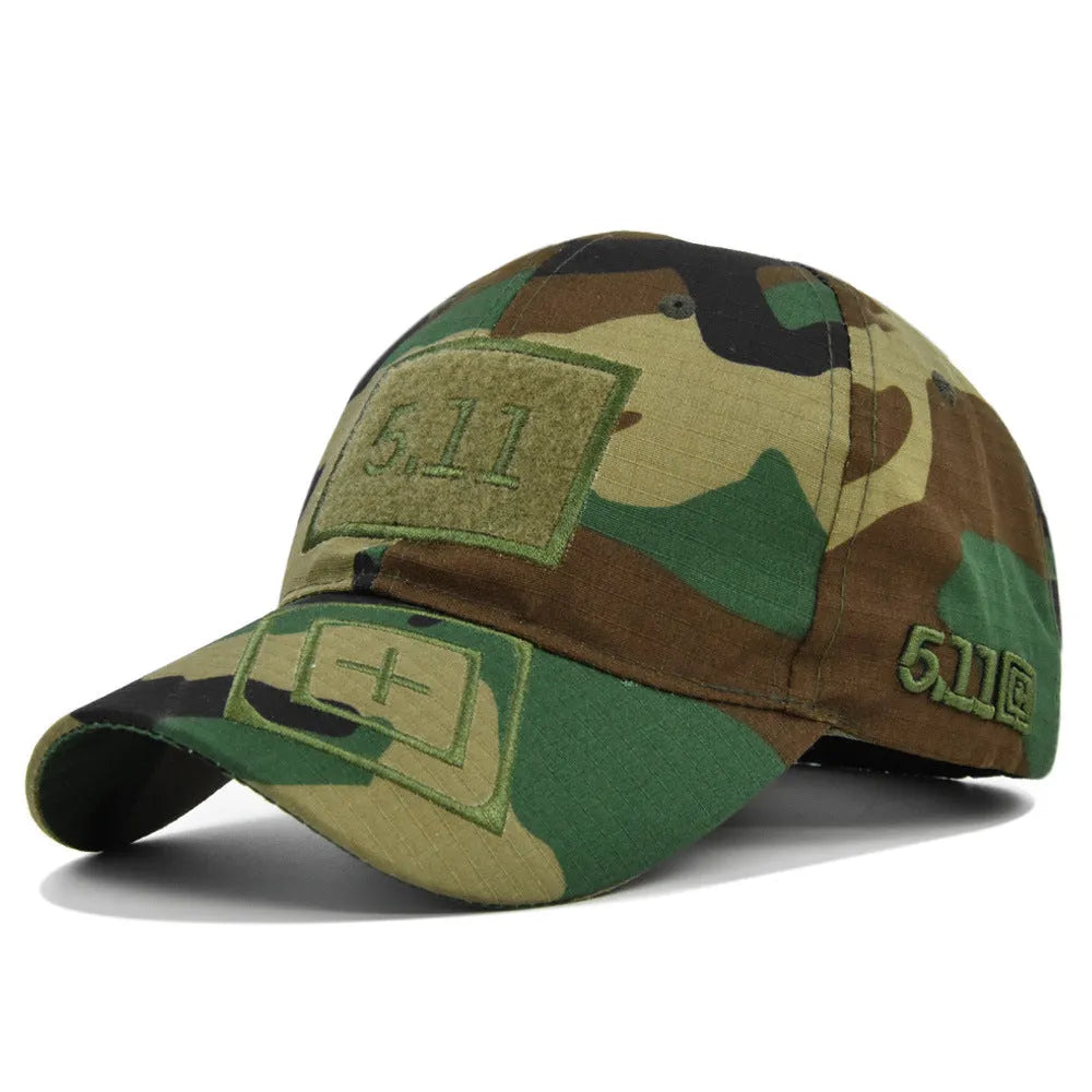 Cotton baseball cap with wide brim and adjustable back, displayed on a neutral background