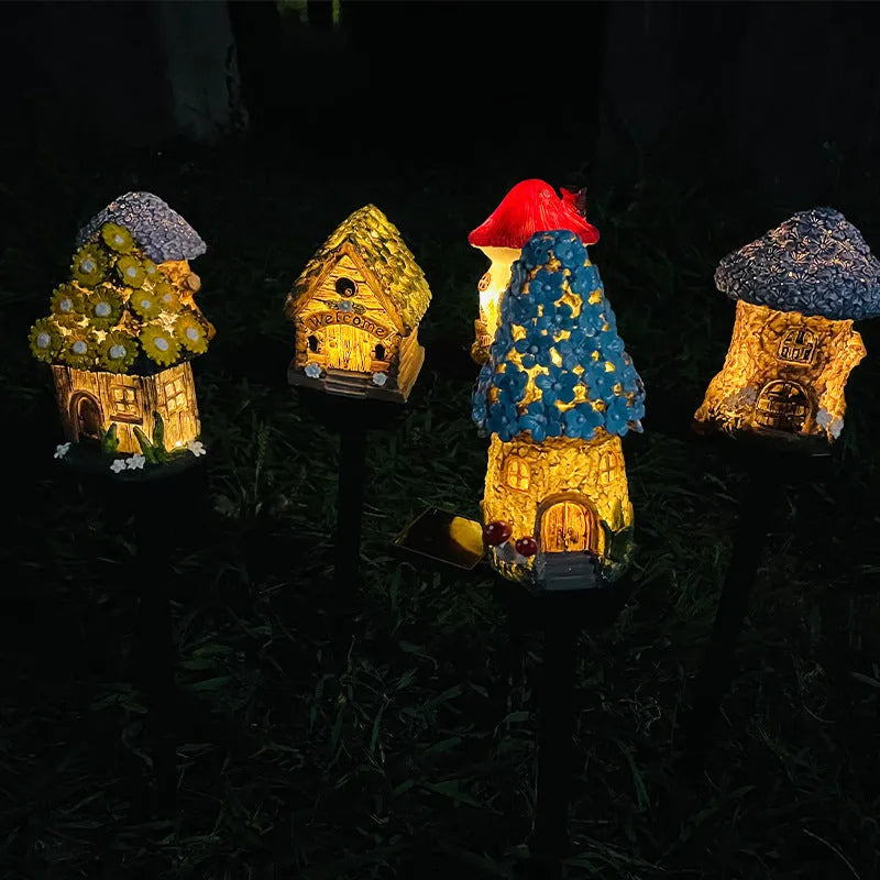 Outdoor waterproof flower-shaped solar LED light for garden resin houses with IP55 rating