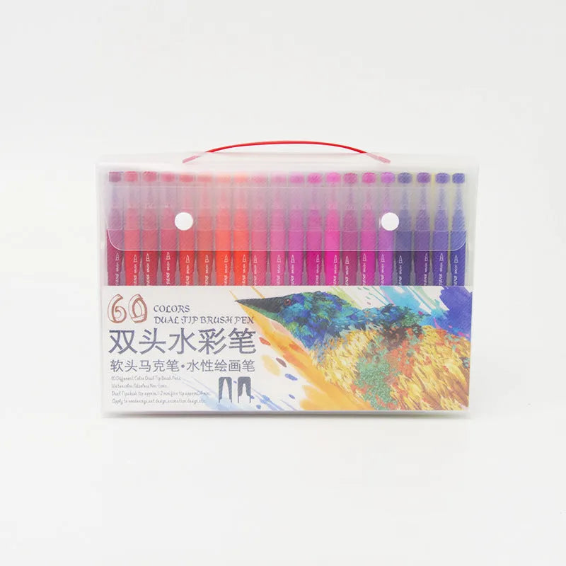 48-colour double-ended hook line soft-tip watercolour pen set in PP box