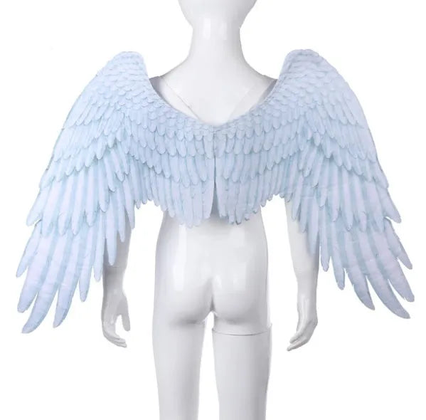 3D angel wings in non-woven fabric, white colour, for kids Halloween costume with elastic shoulder straps