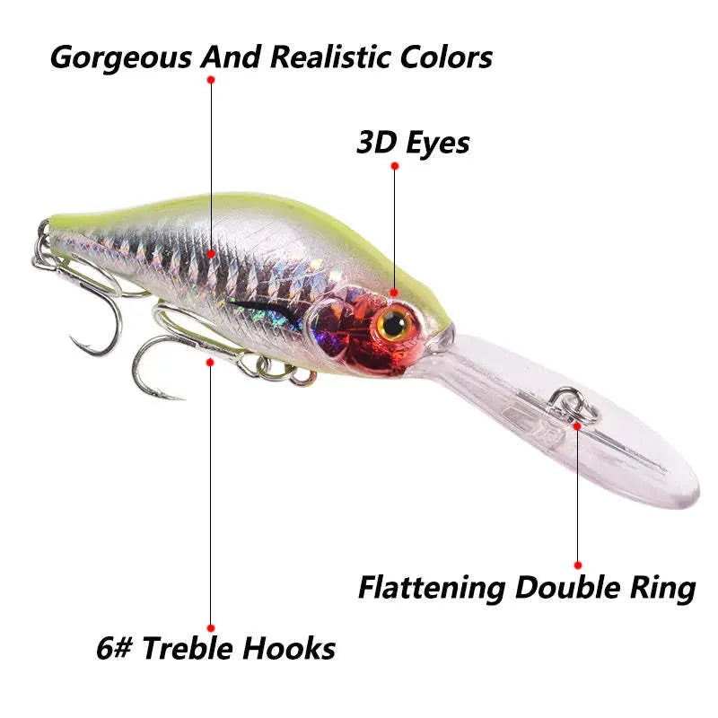 10.5cm deep diving hard fishing lure with a long tongue board, shown in Colour A.