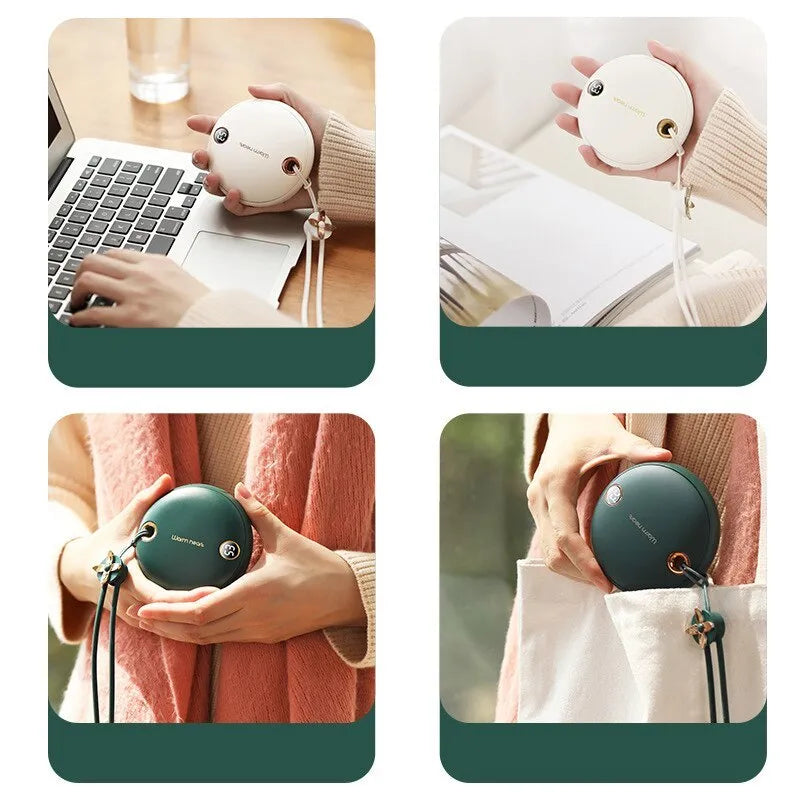 Green, pink or white 5000mAh power bank with digital display and integrated hand warmer function.