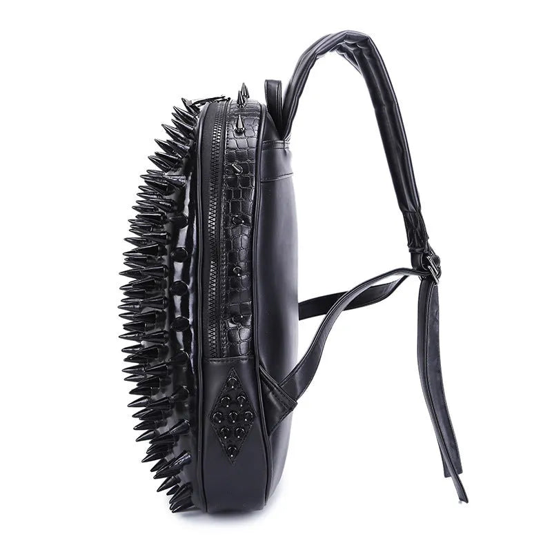 Women's wolf proof backpack in black PU leather with punk rock hollow out design and air cushion shoulder straps