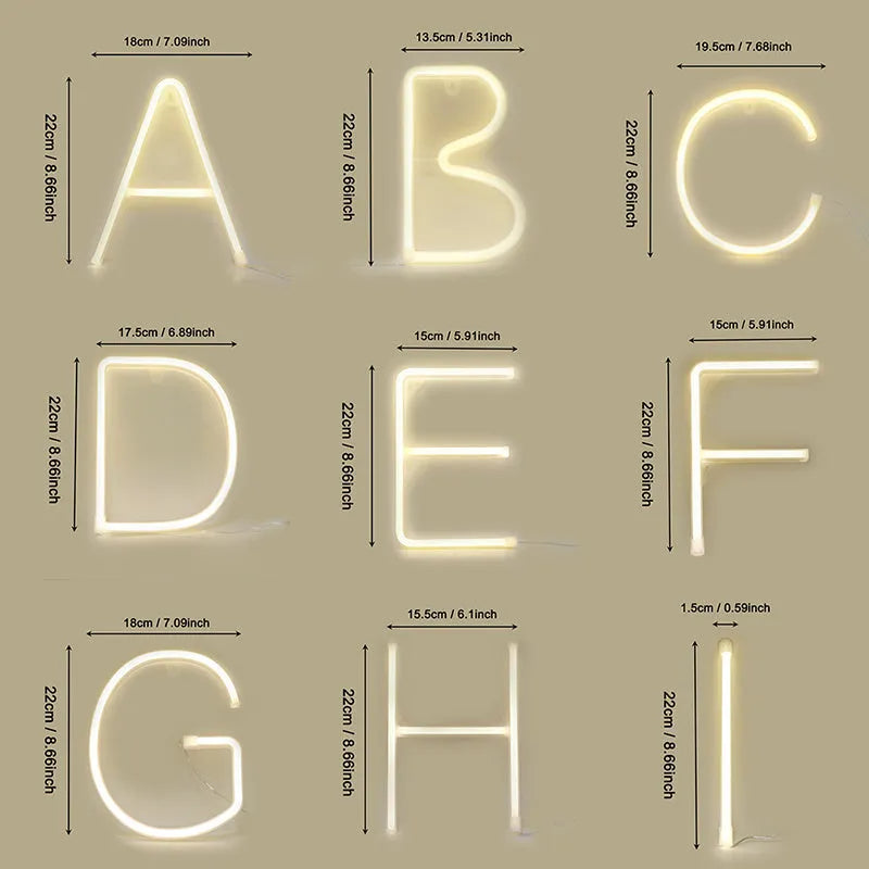 LED English letter light plastic shell switch control letter A night light option