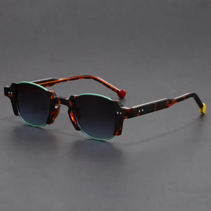 Square frame retro sunglasses with PC frame and AC lenses shown in multiple colour options.