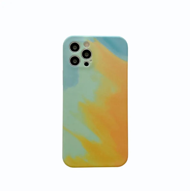 Soft silicone iPhone case with blue and purple gradient geometric abstract design