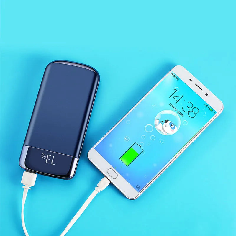Y10 black power bank with LCD screen showing battery percentage and two USB ports