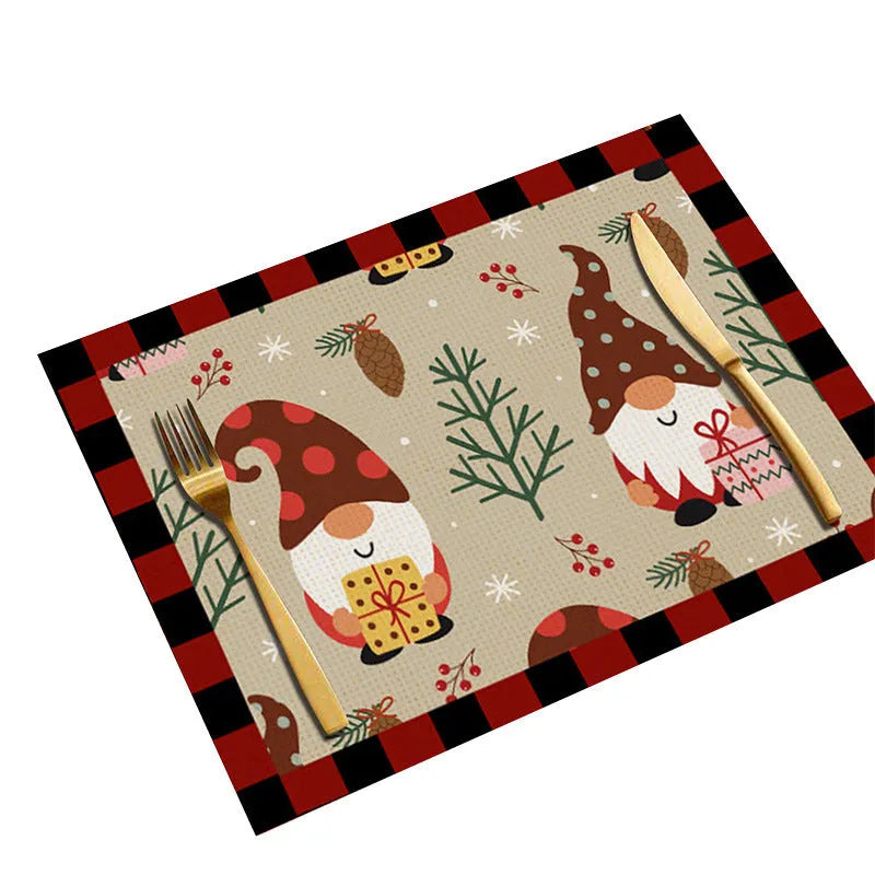 Christmas cartoon elk print square placemat in linen, 33x45cm, multiple colours available